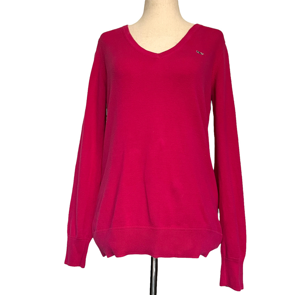 Vineyard Vines V-Neck Sweater Size Medium Cotton Hot Pink Preppy Solid